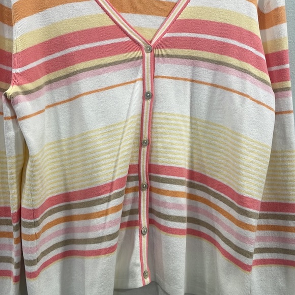 Croft and Barrow Spring Stripped Sweater orange , yellow, pink, brown, and white - Picture 2 of 5